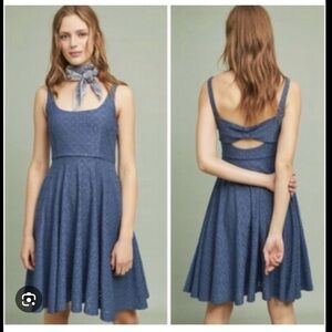 Hutch for Anthropologie – Blue Eyelet Fit & Flare Dress (Size Medium)